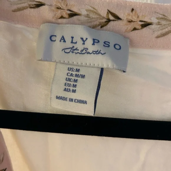 Calypso St. Barth Cream Floral Midi Dress with Olive Accents - Picture 2 of 4